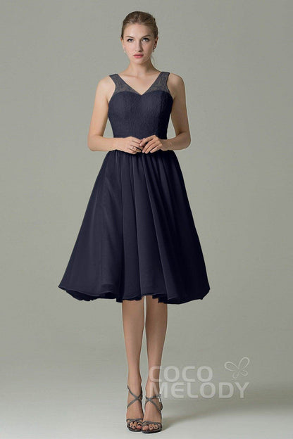 A-Line Knee Length Lace Short Bridesmaid Dress COZK16001