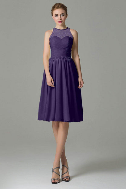 A-Line Knee Length Lace Short Bridesmaid Dress COZK16003