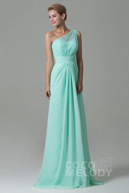 Sheath Sweep Train Lace/Chiffon Bridesmaid Dress COZK16004
