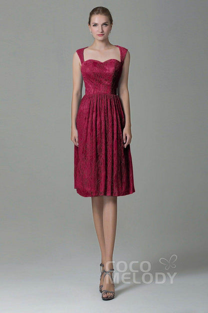 Sheath-Column Knee Length Lace Bridesmaid Dress COZK16007