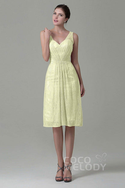 Sheath-Column Knee Length Lace Bridesmaid Dress COZK16010