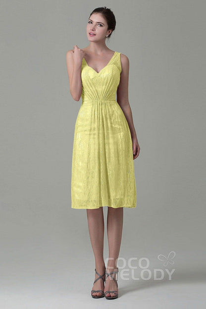 Sheath-Column Knee Length Lace Bridesmaid Dress COZK16010