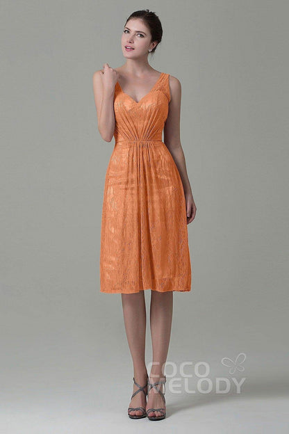 Sheath-Column Knee Length Lace Bridesmaid Dress COZK16010