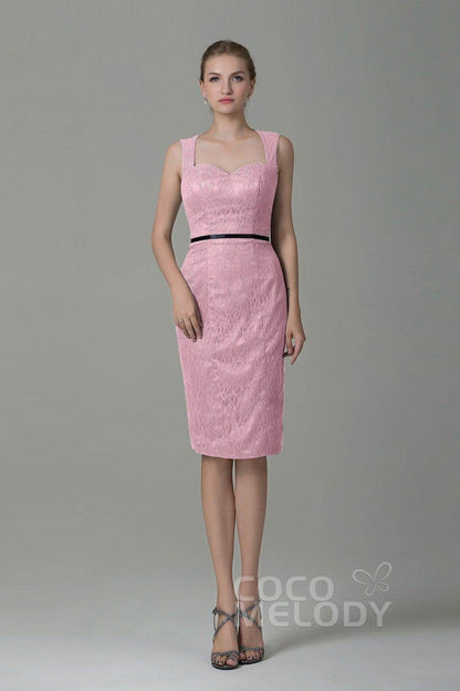 Sheath-Column Knee Length Lace Bridesmaid Dress COZK16011