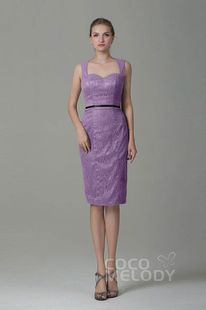 Sheath-Column Knee Length Lace Bridesmaid Dress COZK16011