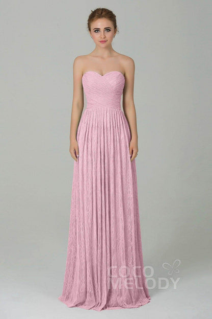 Sheath-Column Floor Length Lace Bridesmaid Dress COZK16013
