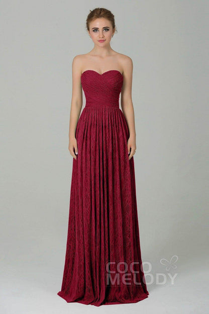 Sheath-Column Floor Length Lace Bridesmaid Dress COZK16013