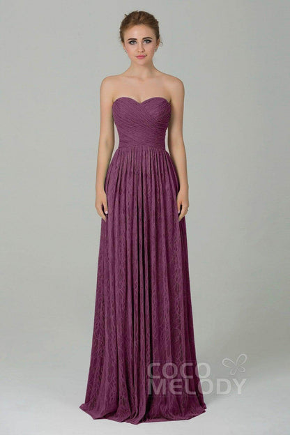 Sheath-Column Floor Length Lace Bridesmaid Dress COZK16013