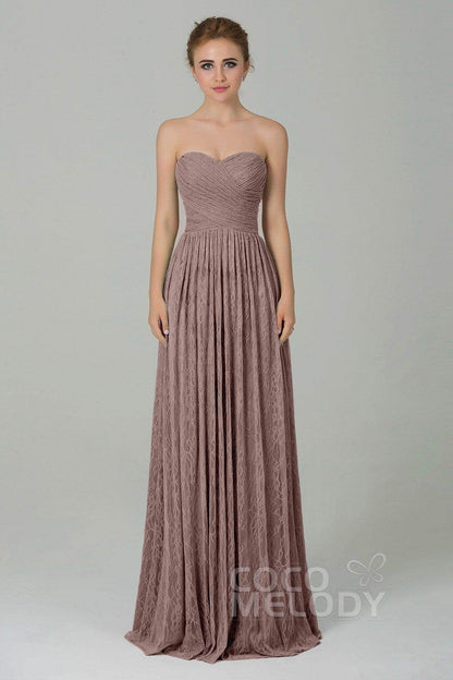 Sheath-Column Floor Length Lace Bridesmaid Dress COZK16013