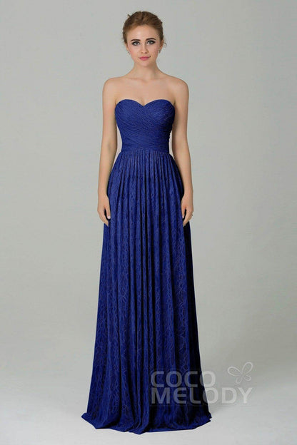 Sheath-Column Floor Length Lace Bridesmaid Dress COZK16013