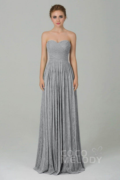 Sheath-Column Floor Length Lace Bridesmaid Dress COZK16013