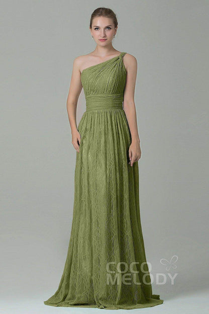 Sheath-Column Floor Length Lace Bridesmaid Dress COZK16014