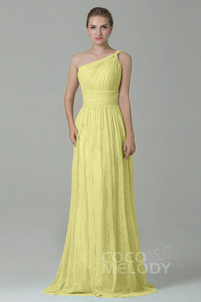 Sheath-Column Floor Length Lace Bridesmaid Dress COZK16014