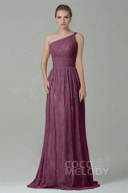 Sheath-Column Floor Length Lace Bridesmaid Dress COZK16014