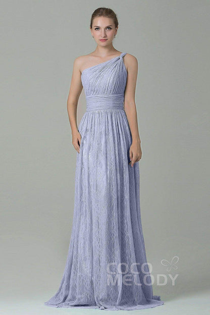 Sheath-Column Floor Length Lace Bridesmaid Dress COZK16014
