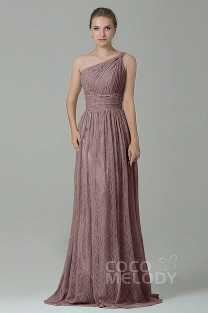 Sheath-Column Floor Length Lace Bridesmaid Dress COZK16014