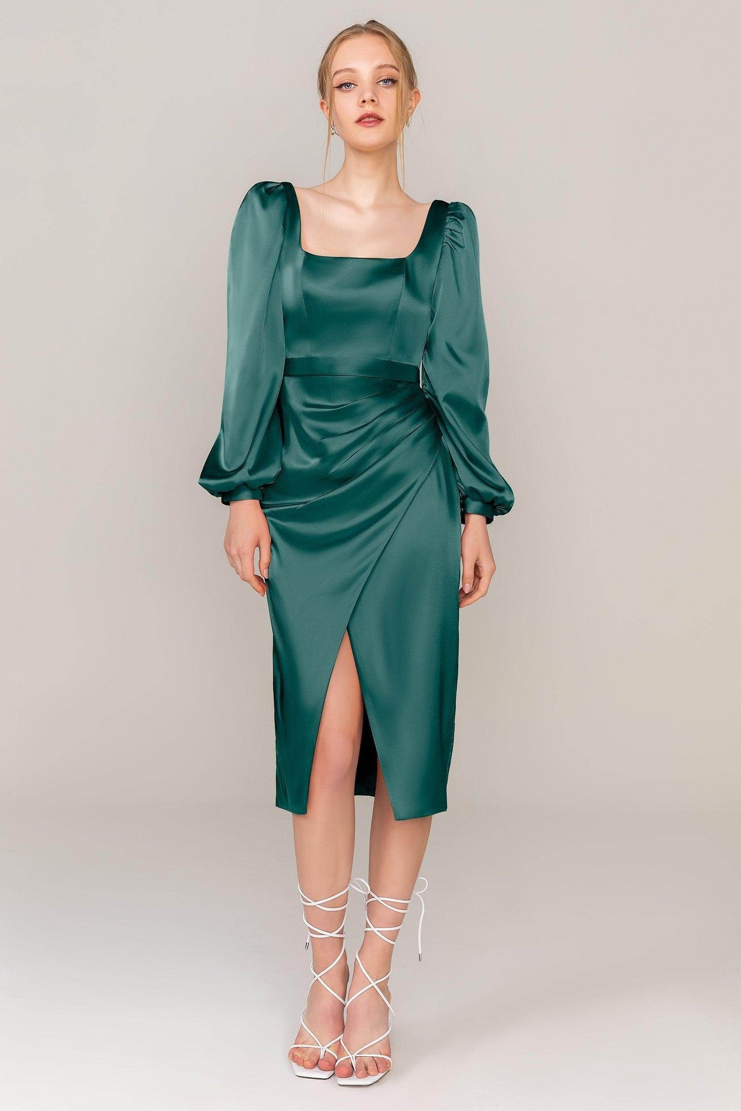 Sheath Knee Length Luxe Satin Dress CS0318