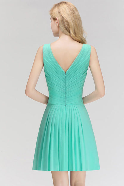 Cute V-Neck Ruffle Chiffon Bridesmaid Dress Knee Length