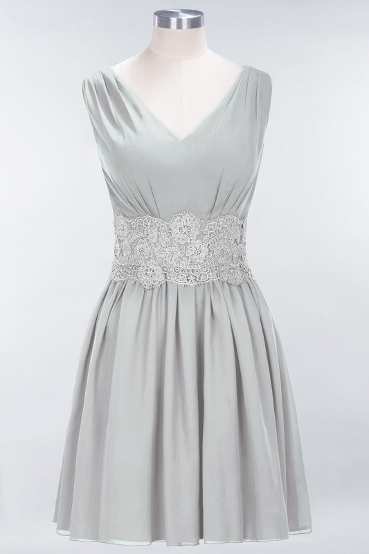 Cute V-Neck Sleeveless Lace Bridesmaid Dresses Knee Length