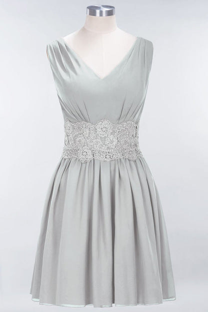 Cute V-Neck Sleeveless Lace Bridesmaid Dresses Knee Length