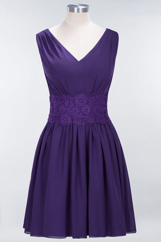 Cute V-Neck Sleeveless Lace Bridesmaid Dresses Knee Length