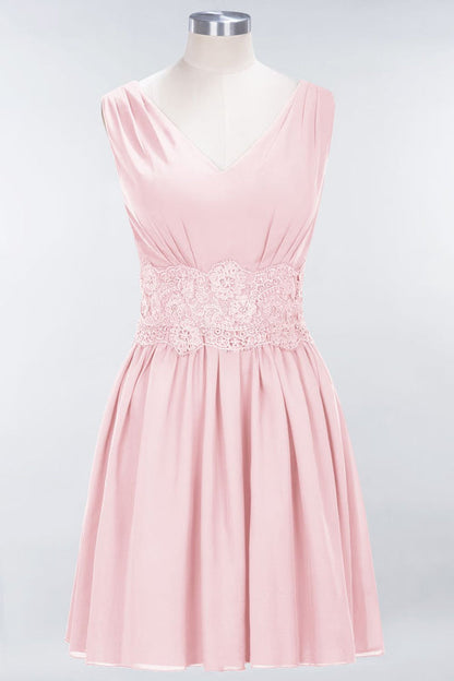 Cute V-Neck Sleeveless Lace Bridesmaid Dresses Knee Length