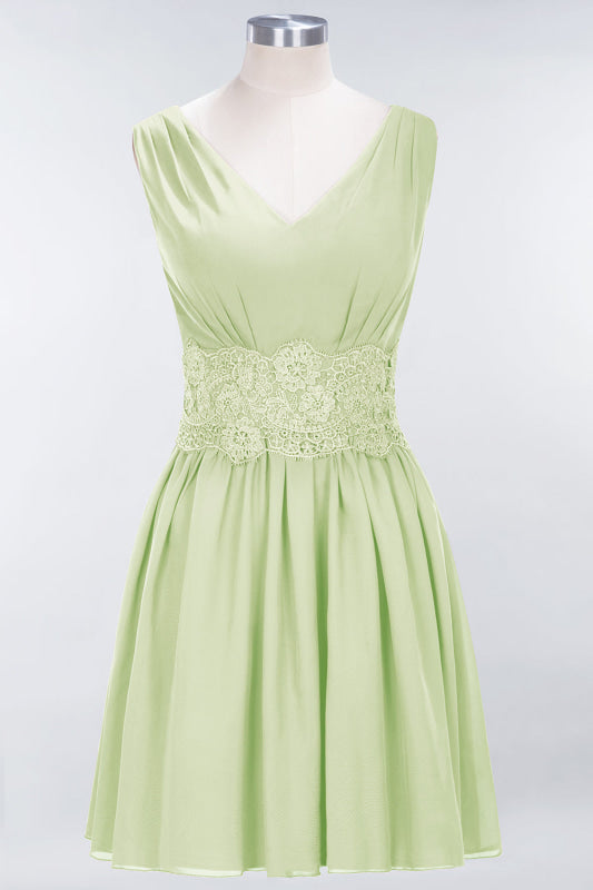 Cute V-Neck Sleeveless Lace Bridesmaid Dresses Knee Length