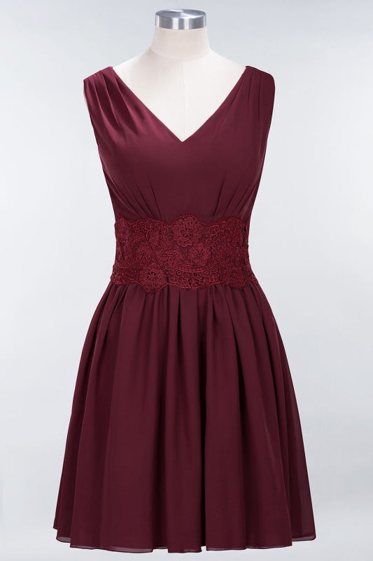 Cute V-Neck Sleeveless Lace Bridesmaid Dresses Knee Length