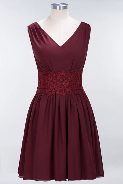 Cute V-Neck Sleeveless Lace Bridesmaid Dresses Knee Length