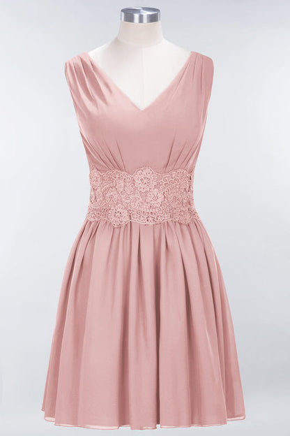 Cute V-Neck Sleeveless Lace Bridesmaid Dresses Knee Length