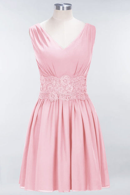 Cute V-Neck Sleeveless Lace Bridesmaid Dresses Knee Length