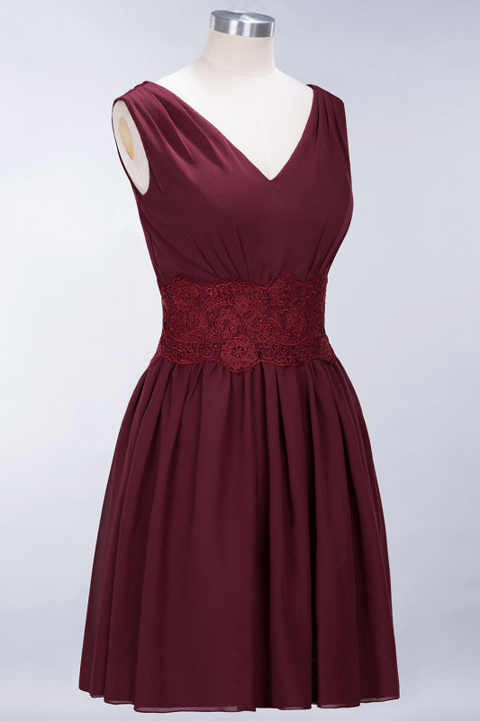 Cute V-Neck Sleeveless Lace Bridesmaid Dresses Knee Length