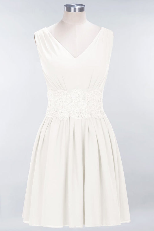 Cute V-Neck Sleeveless Lace Bridesmaid Dresses Knee Length