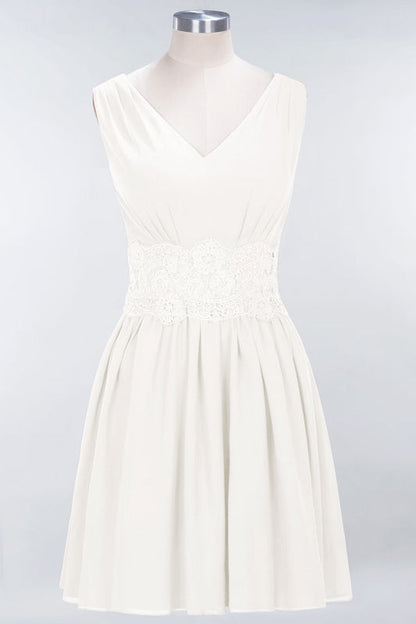 Cute V-Neck Sleeveless Lace Bridesmaid Dresses Knee Length