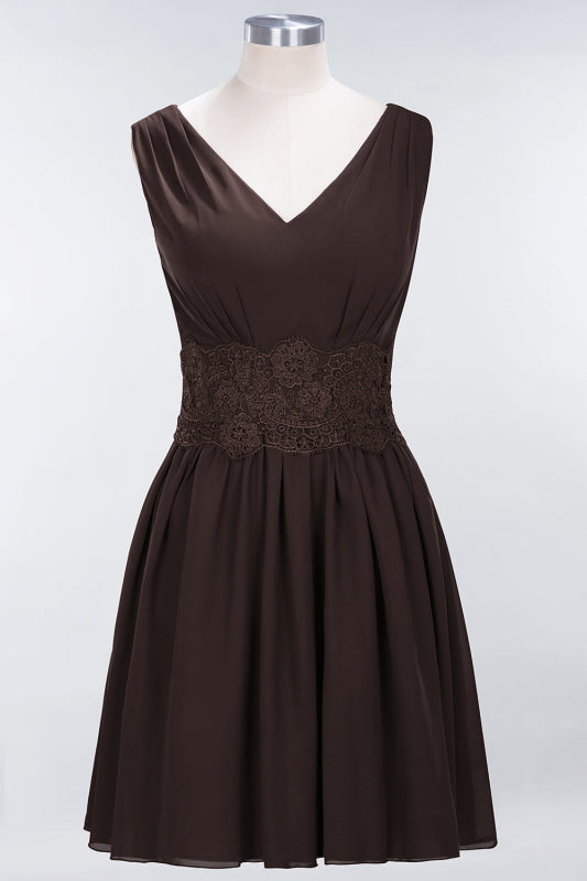 Cute V-Neck Sleeveless Lace Bridesmaid Dresses Knee Length