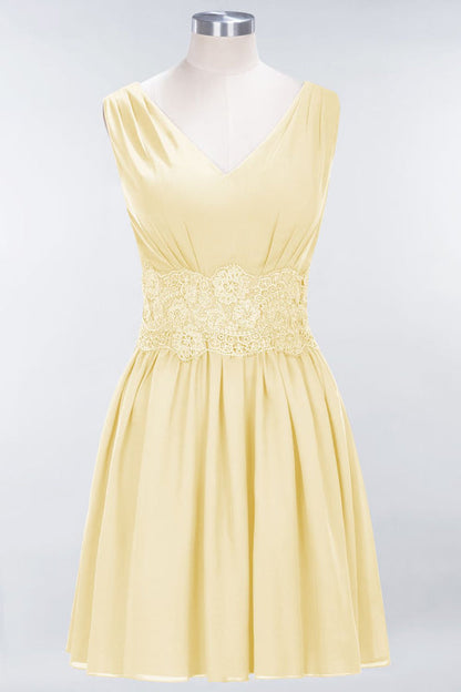 Cute V-Neck Sleeveless Lace Bridesmaid Dresses Knee Length