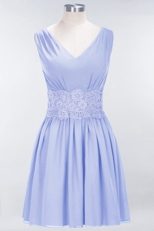 Cute V-Neck Sleeveless Lace Bridesmaid Dresses Knee Length