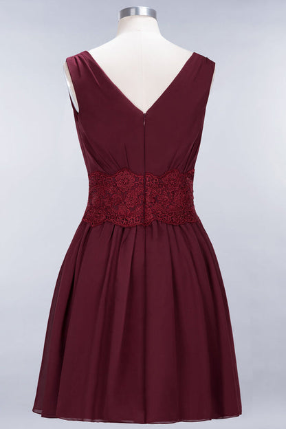 Cute V-Neck Sleeveless Lace Bridesmaid Dresses Knee Length