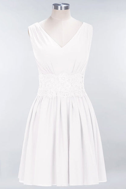 Cute V-Neck Sleeveless Lace Bridesmaid Dresses Knee Length
