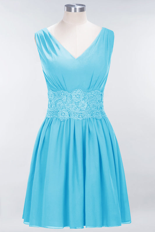 Cute V-Neck Sleeveless Lace Bridesmaid Dresses Knee Length