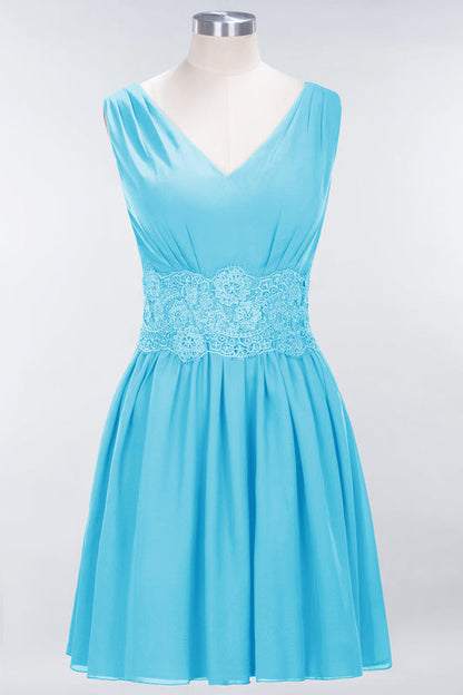 Cute V-Neck Sleeveless Lace Bridesmaid Dresses Knee Length