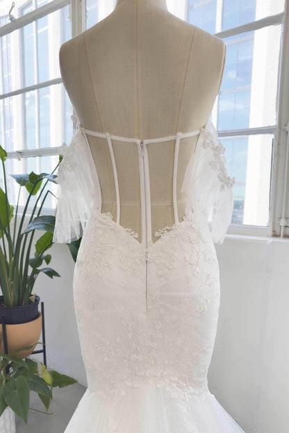 Trumpet-Mermaid Court Train Sparkle Tulle Wedding Dress CW2998