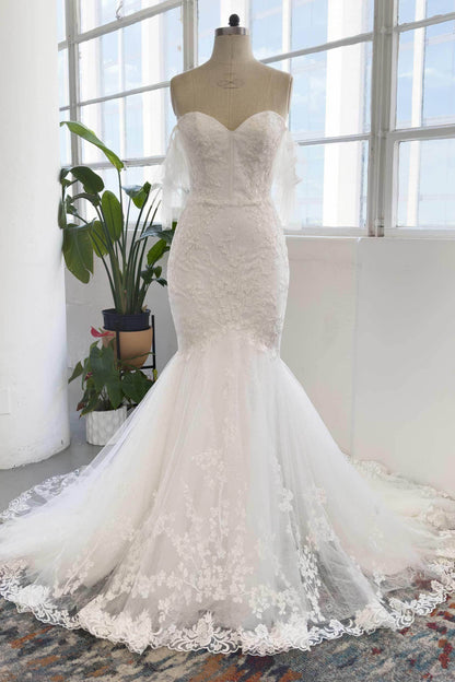 Trumpet-Mermaid Court Train Sparkle Tulle Wedding Dress CW2998