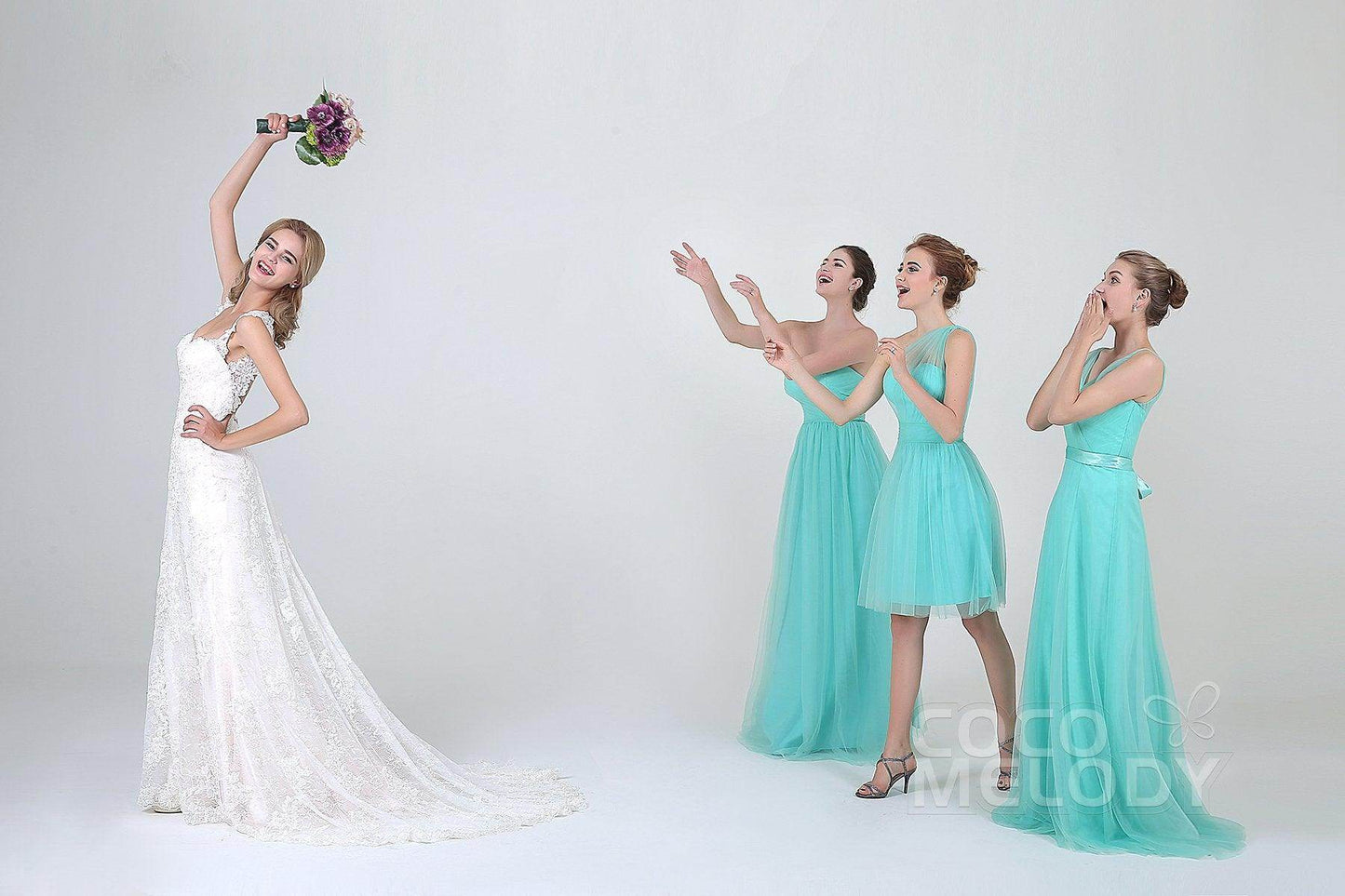 Sheath-Column Floor Length Tulle Bridesmaid Dress COZF1500E
