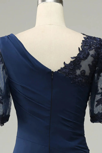 Navy Blue Decal Tight Bridal Mother Dress