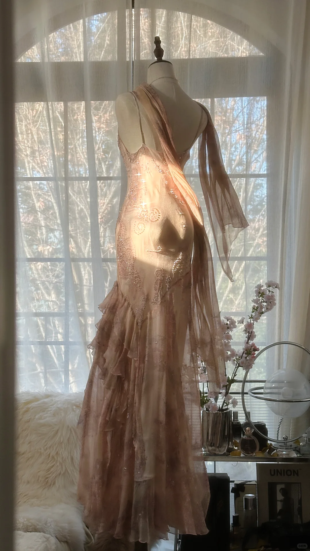 Vintage Champagne Sparkling Elegant Beaded Gorgeous Chiffon Evening Dress Prom Dress HZ1024