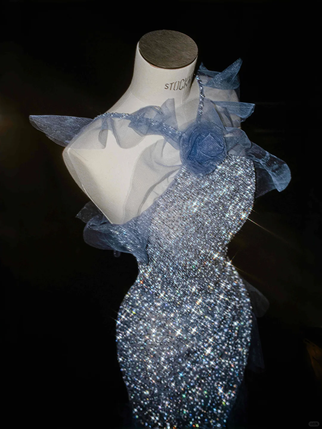 Blue Straps Ruffles Mermaid Beading Long Evening Dress Birthday Outfits, HZ0319