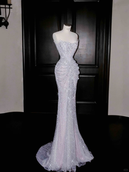 Gorgeous Strapless Mermaid Sequins Beading Long Evening Dress Birthday Outfits, HZ0319