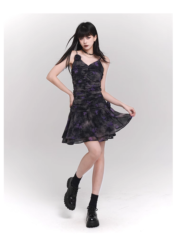 Simple Fashion Design Floral Pattern Women Spaghetti Strap Dress HZ1024
