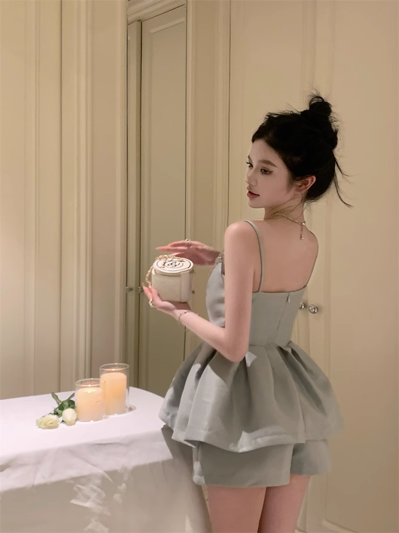 Cute Fashion Gray Spaghetti Strap Design A-line Satin Party Dress Homecoming Dress HZ1024